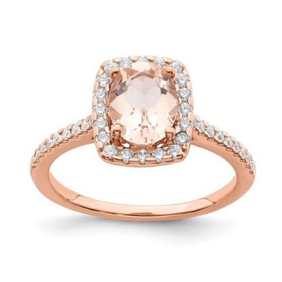 Rose Gold Morganite Diamond Halo Engagement Ring